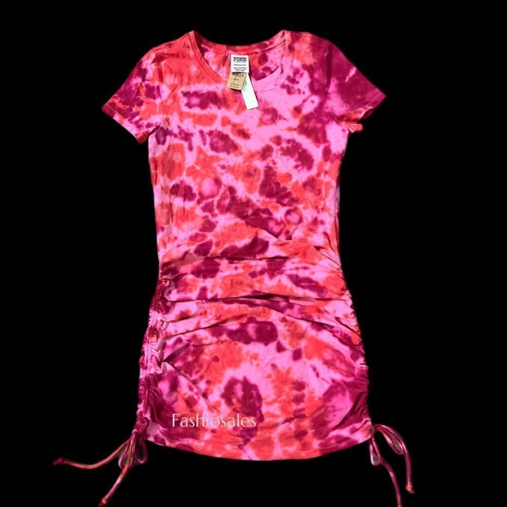 Victorias Secret Pink Ruched Sides Dress Pink Red Tie Dye Xsmall